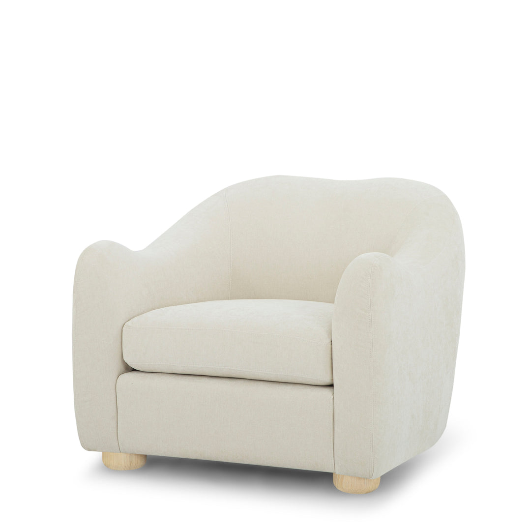 Joss Armchair in Bone detail view - mid-century cocooning armchair private label - Whats New Furniture Portland OR
