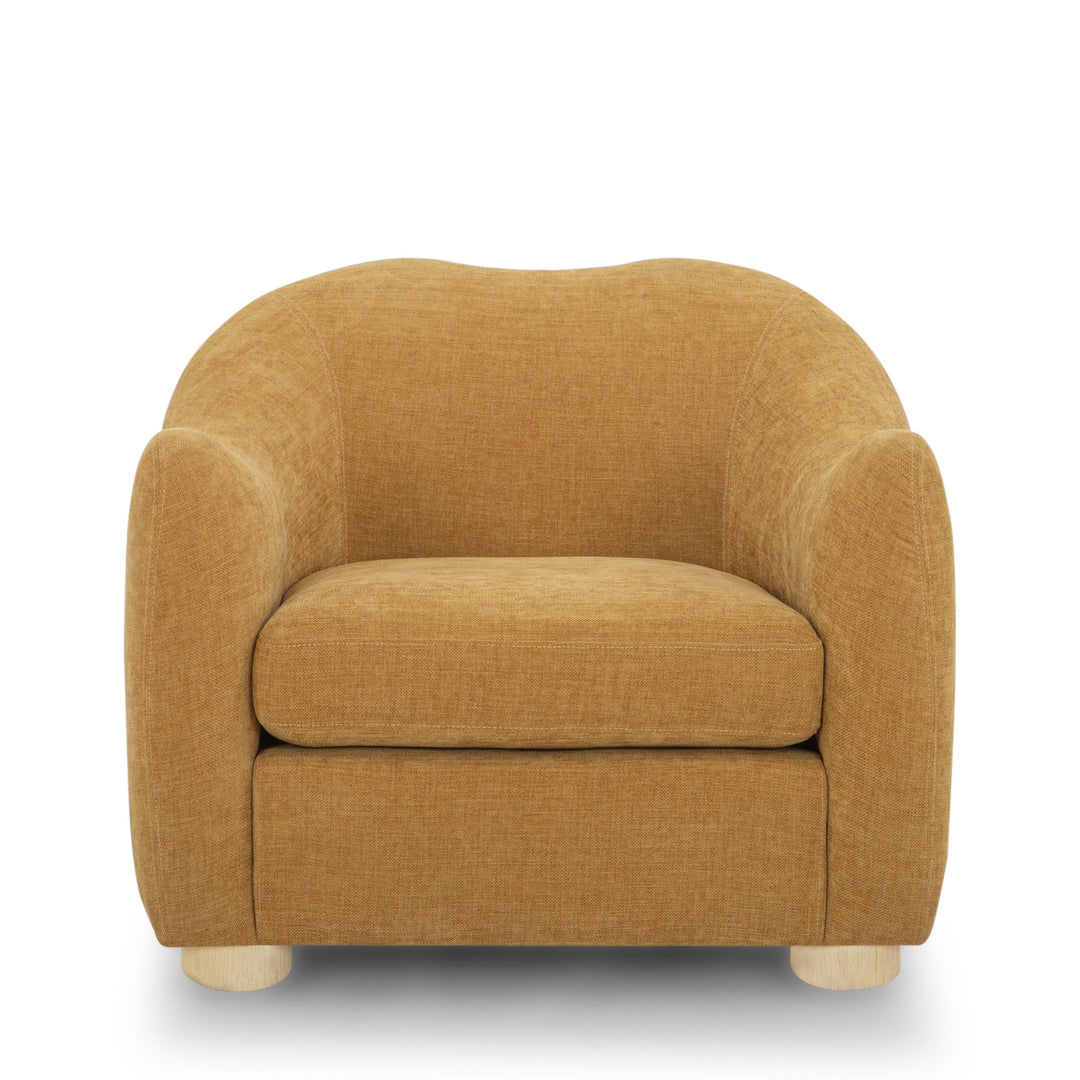 Joss Armchair in Toffee corner detail - mid-century cocooning armchair private label - Whats New Furniture Portland OR