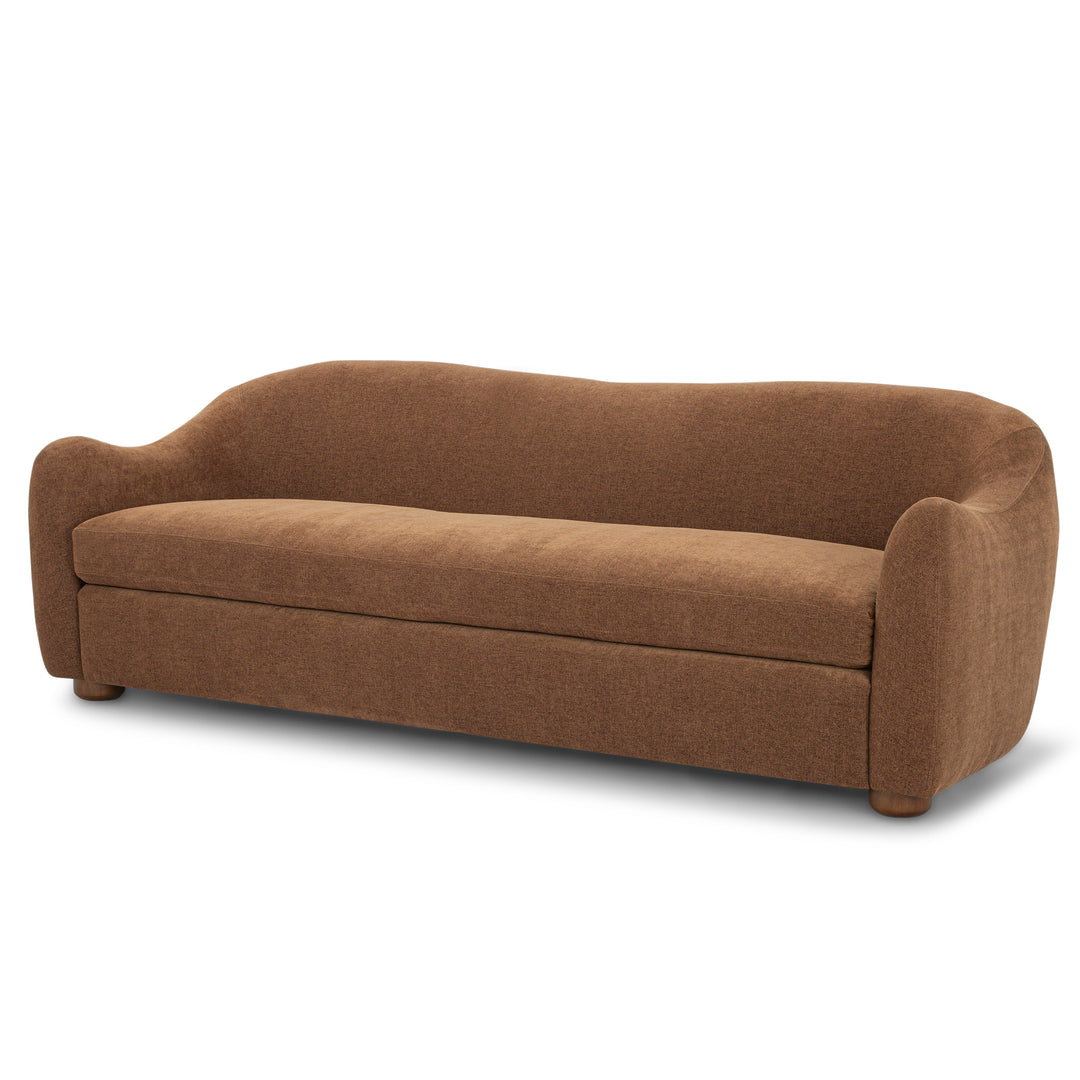 Joss Sofa in Walnut side angle - curved mid-century sofa private label - Whats New Furniture Portland OR