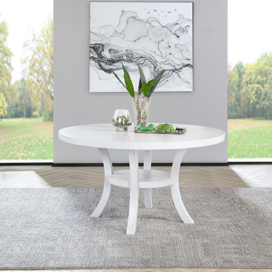 Judd 54-inch Round Dining Wood Table with Shelf Pearl White - What&