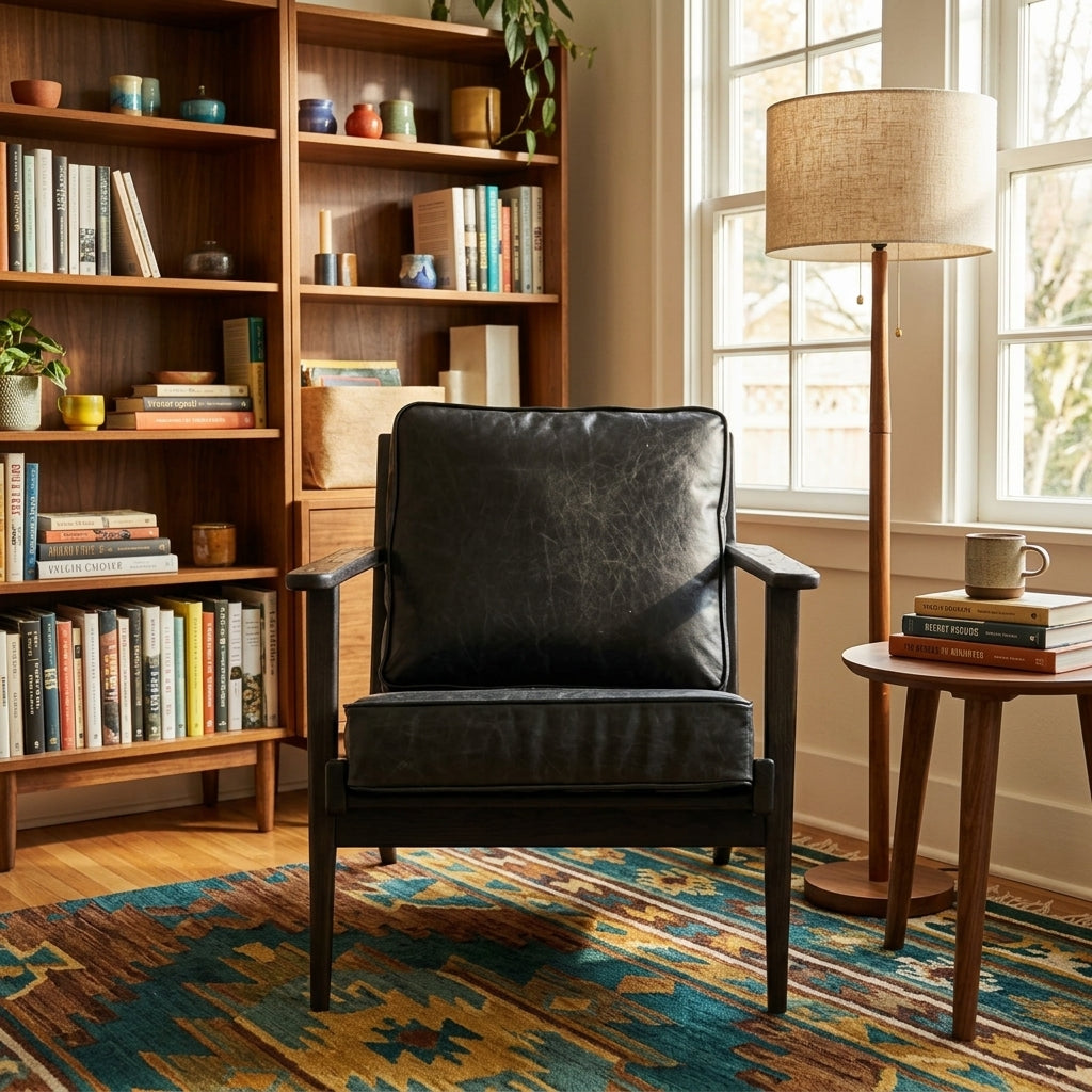 Junior Arm Chair in Black room setting - vegan leather arm chair by LH Imports - Whats New Furniture Portland OR