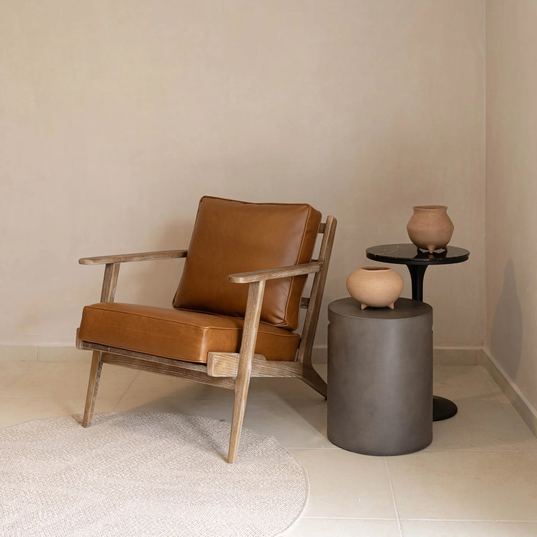 Junior Arm Chair in Saddle Brown lifestyle setting - vegan leather arm chair by LH Imports - Whats New Furniture Portland OR