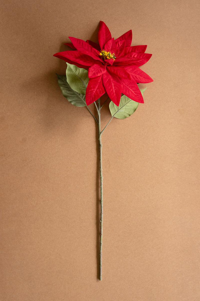 Artificial Red Poinsettia Stem on a studio background - faux plants by Kalalou - Whats New Furniture Portland OR