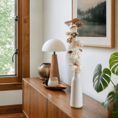 Artificial Sola Flower Bouquet styled in a Portland home - faux plants by Kalalou - Whats New Furniture Portland OR