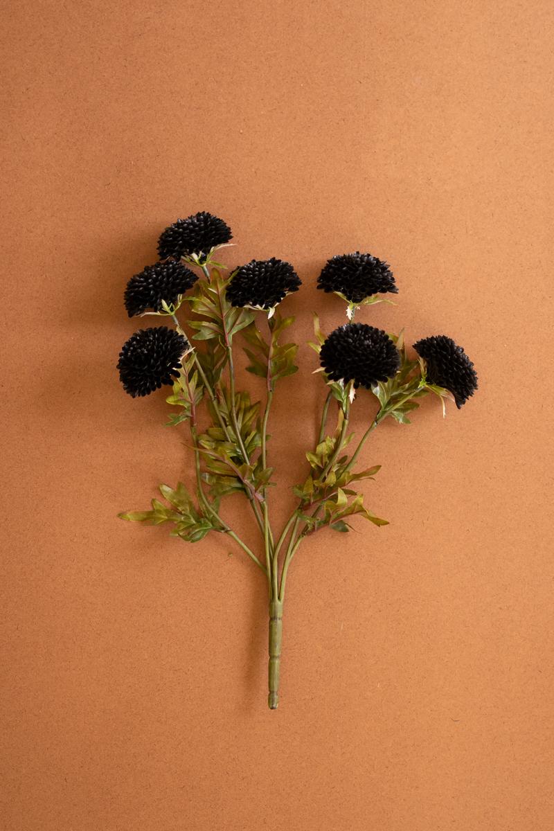Bundle of Seven Artificial Zinnias in Black on a studio background - faux plants by Kalalou - Whats New Furniture Portland OR