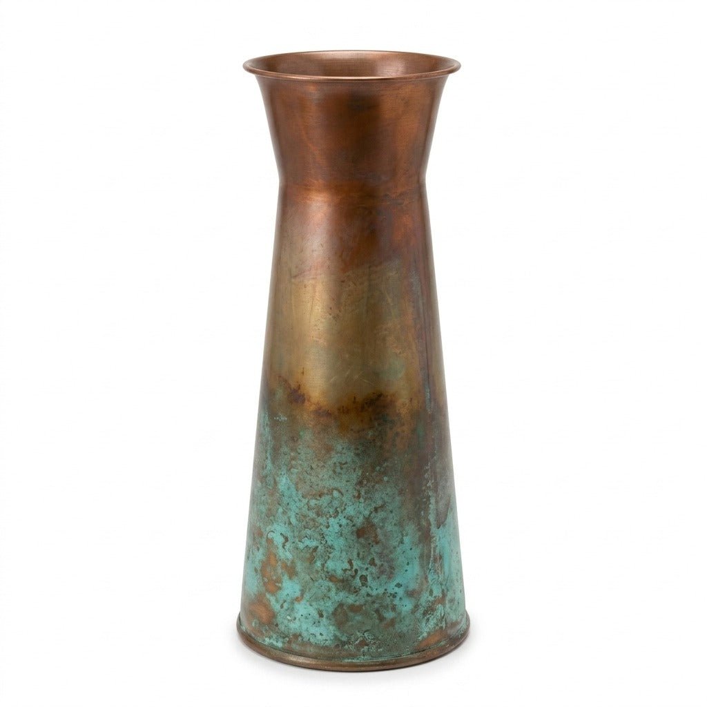 Copper Patina Carafe Vase, 13" Tall front view on white - two-toned copper vase by Kalalou - Whats New Furniture Portland OR