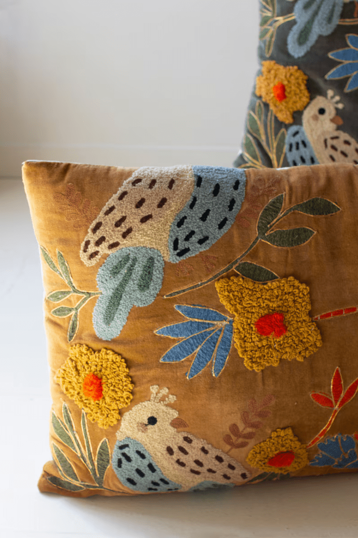 Embroidered Bird Pillows - What&