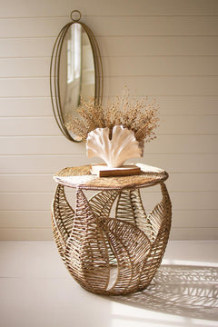 Fern Detail Seagrass Side Table - Whats New Furniture Portland OR