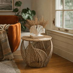 Fern Detail Seagrass Side Table in Default Title styled in a Portland home - Whats New Furniture