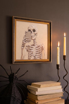 Framed Halloween Skeleton with Cell Phone Painting — detail view 2