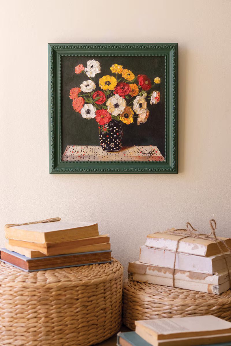 Green Framed Still Life Painting - front view - mid-century modern decor - Whats New Furniture Portland OR