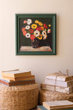 Green Framed Still Life Painting - front view - mid-century modern decor - Whats New Furniture Portland OR