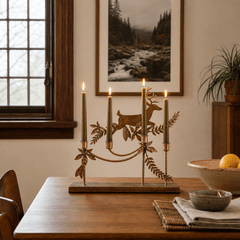 Metal Reindeer Taper Candelabra styled in a Portland home - home decor by Kalalou - Whats New Furniture Portland OR