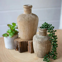 Pair of Carved Wooden Bottles - What&