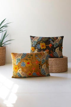 Set of 2 Embroidery Pillows with Birds by Kalalou - product view