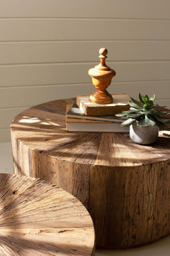 Set of Two Recycled Wood Round Coffee Tables — detail view 2