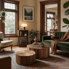 Set of Two Recycled Wood Round Coffee Tables in Default Title styled in a Portland home - Whats New Furniture