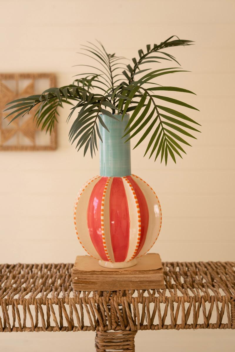 Ceramic Multi-Colored Vase with Blue Neck — What's New Furniture Portland