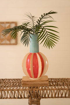 Ceramic Multi-Colored Vase with Blue Neck — What&