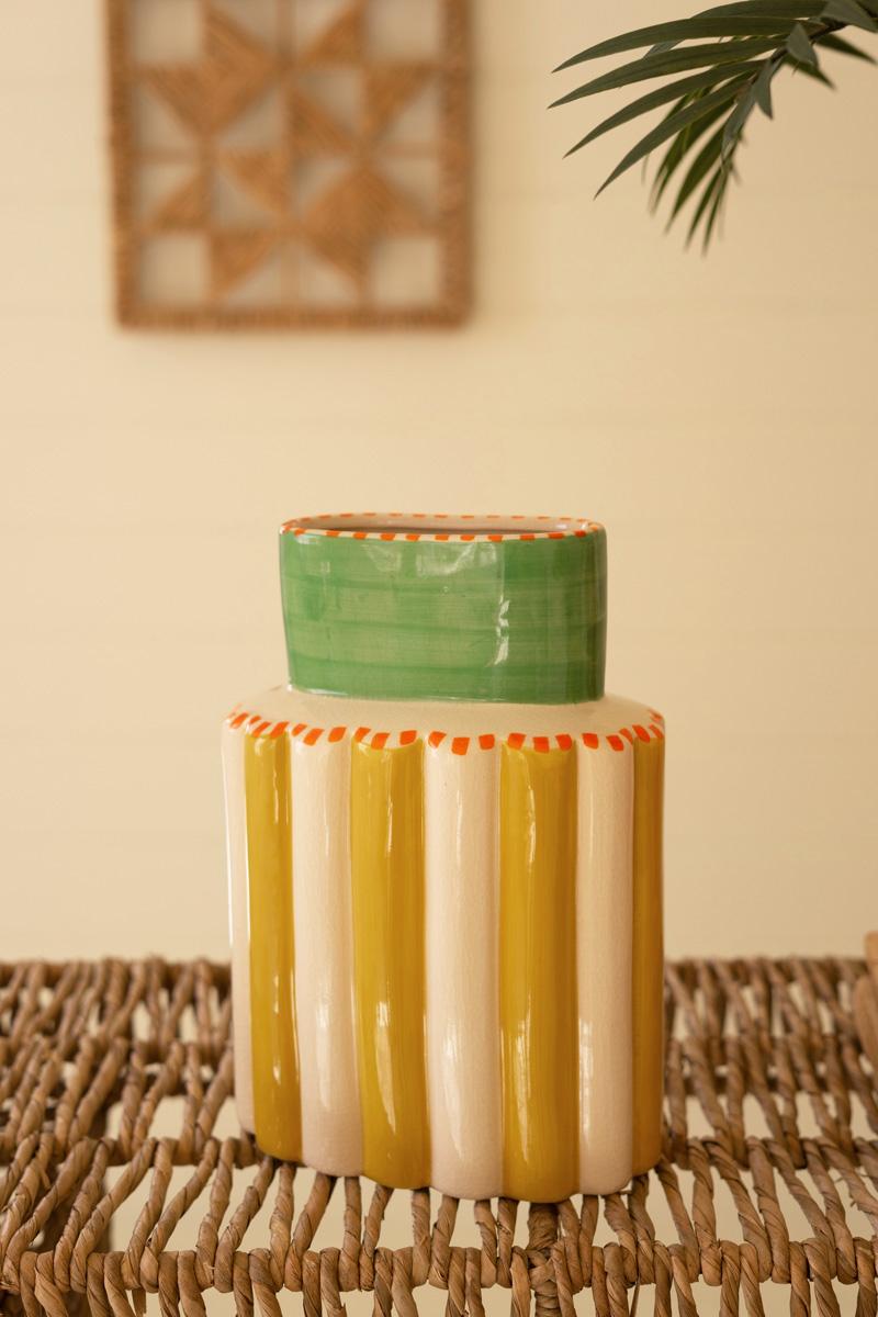 Ceramic Multi-Colored Vase with Green Neck — What's New Furniture Portland