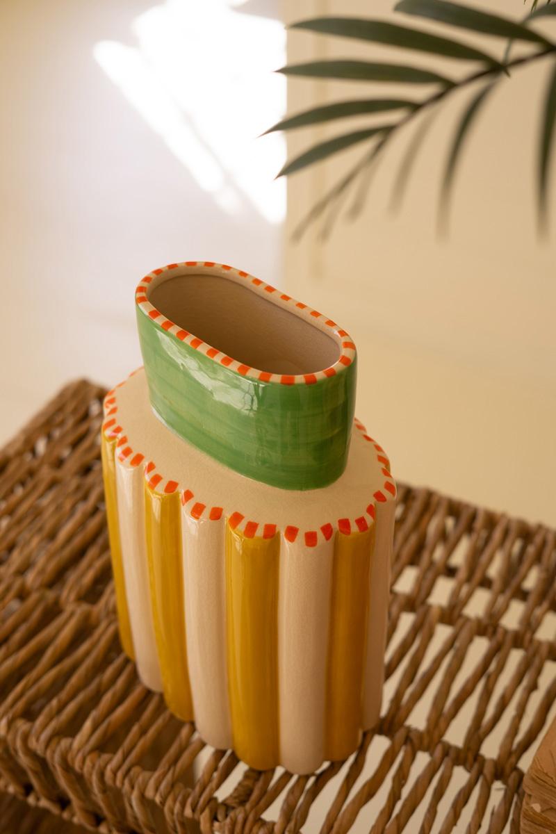 Ceramic Multi-Colored Vase with Green Neck — view 2