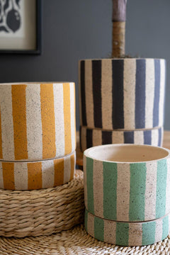 Large Striped Clay Planter with Tray — view 2
