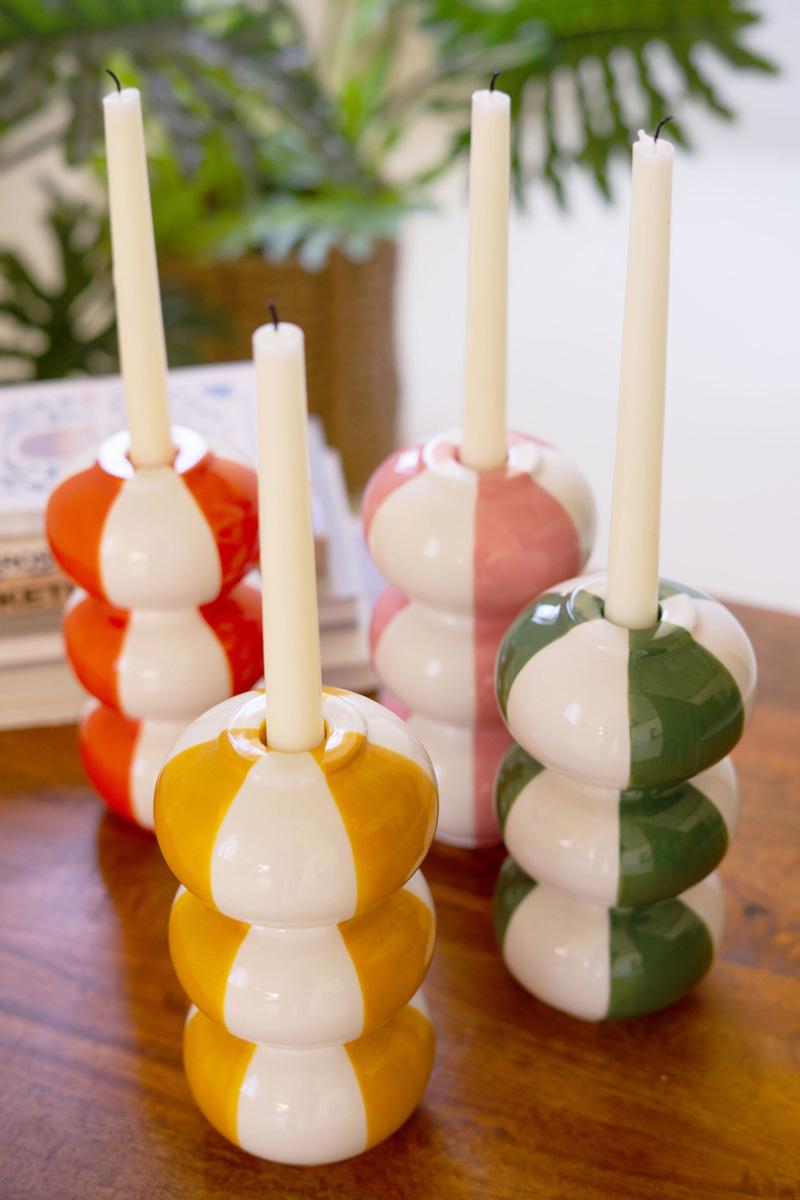 Red Ceramic Striped Taper Candle Holder — view 4