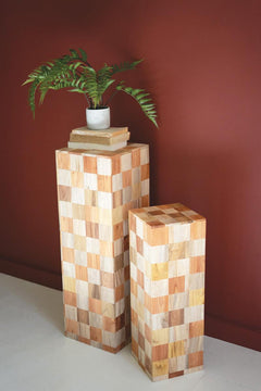 Set of 2 Assorted Wood Block Pedestals — What&