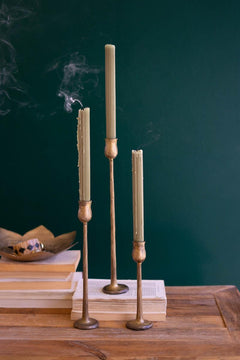Set of 3 Antique Brass Finish Metal Taper Candle Holders — What&