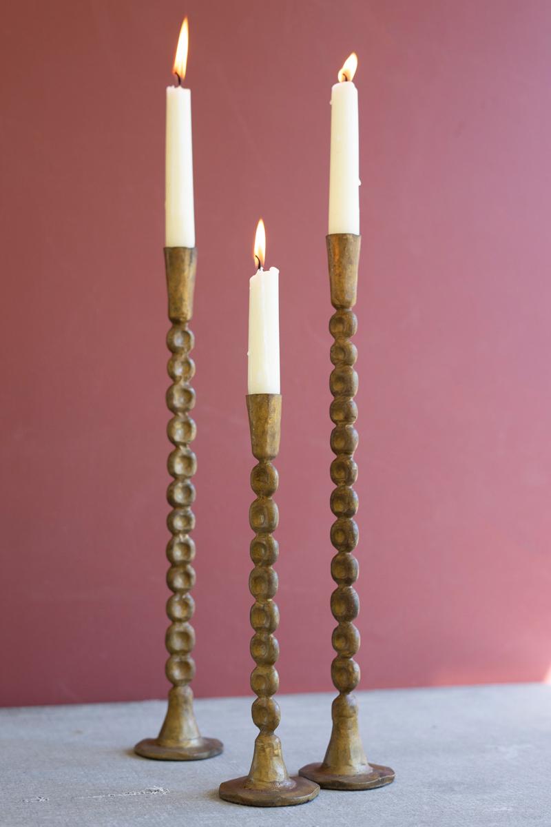 Set of 3 Antique Brass Taper Candle Holders — view 5
