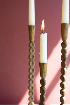 Set of 3 Antique Brass Taper Candle Holders — view 4