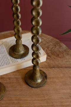 Set of 3 Antique Brass Taper Candle Holders — view 3