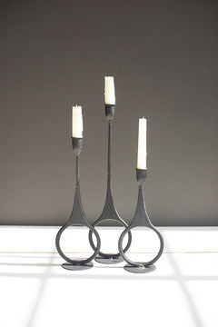 Set of 3 Cast Iron Taper Candle Holders with Ring Detail — view 2