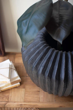 Short Black Stone Composite Urn with Fluted Detail — view 7
