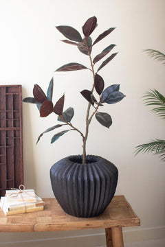Short Black Stone Composite Urn with Fluted Detail — view 8