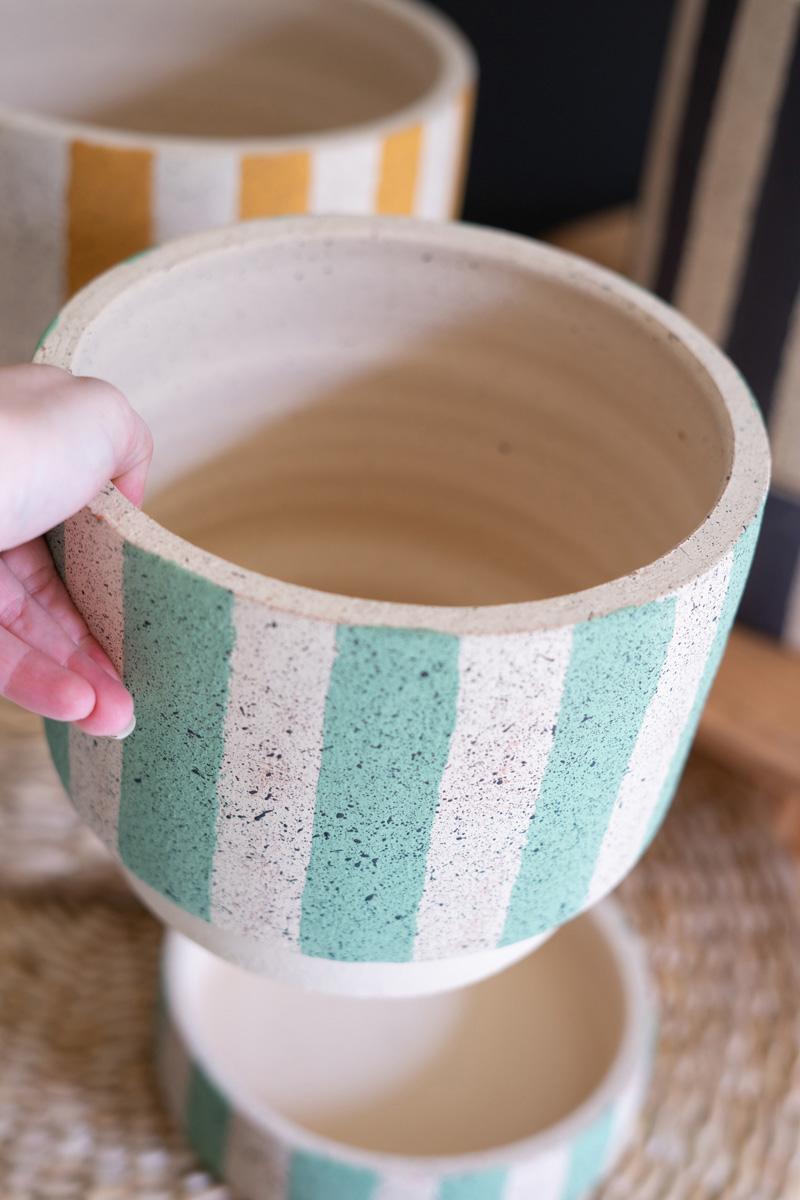 Small Striped Clay Planter with Tray — view 3