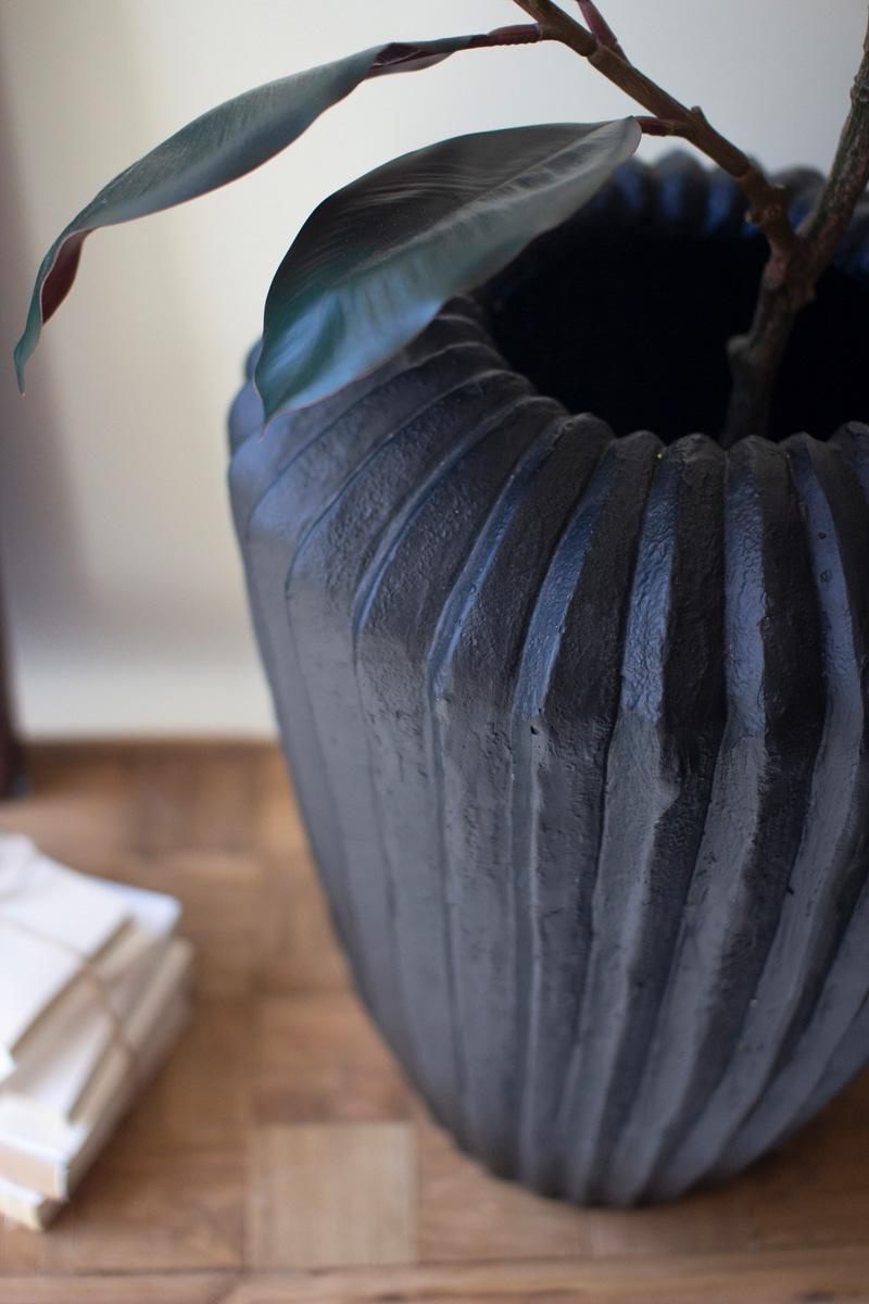 Tall Black Stone Composite Urn with Fluted Detail — view 7