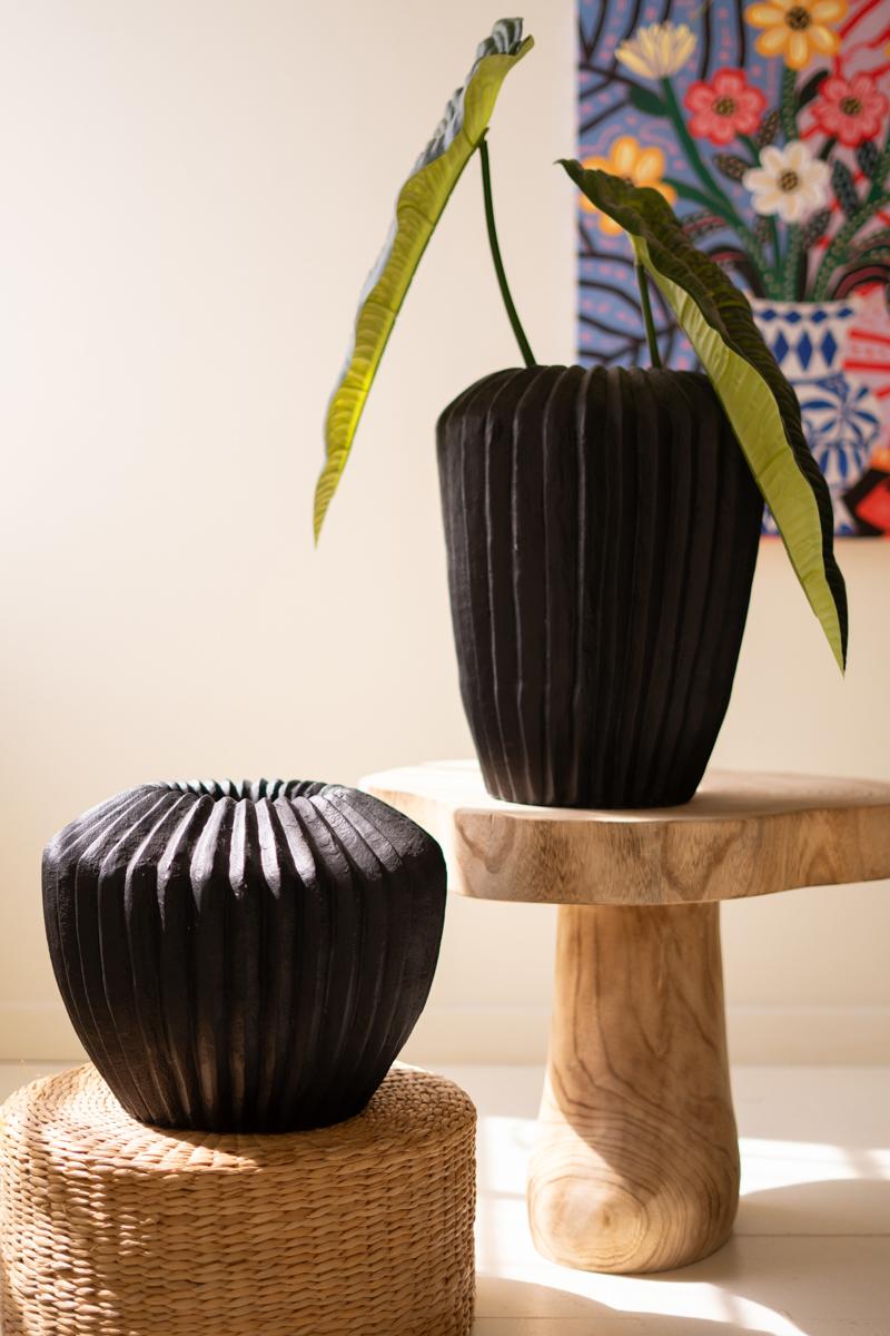 Tall Black Stone Composite Urn with Fluted Detail — view 6