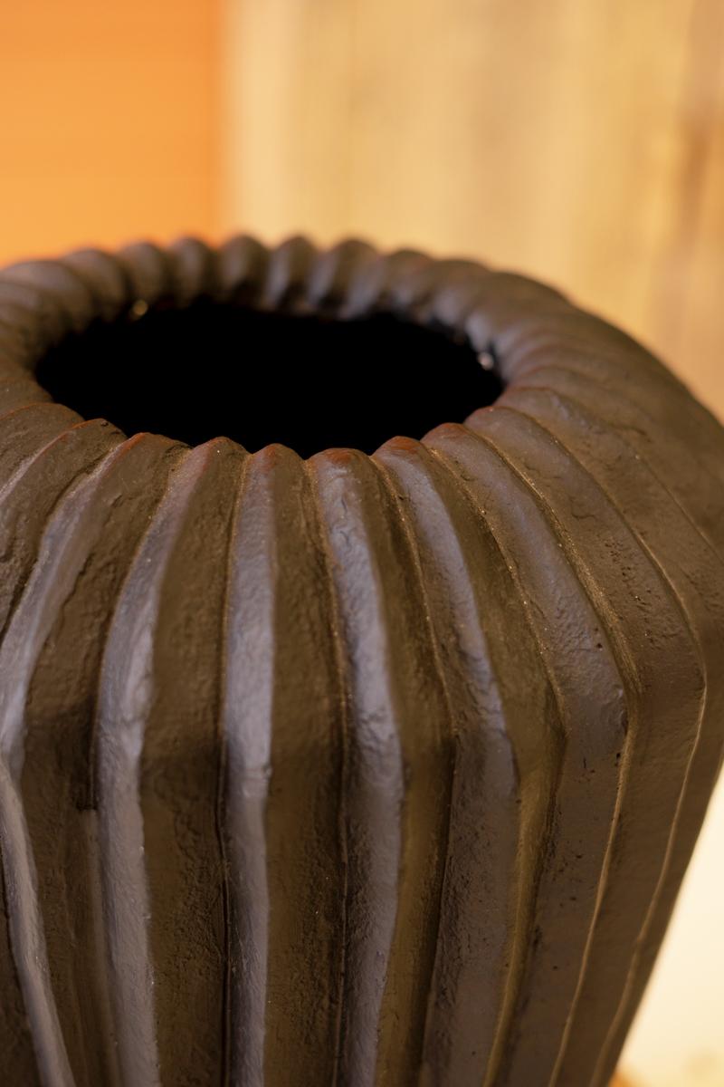 Tall Black Stone Composite Urn with Fluted Detail — view 4