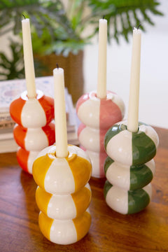 Yellow Ceramic Striped Taper Candle Holder — view 4