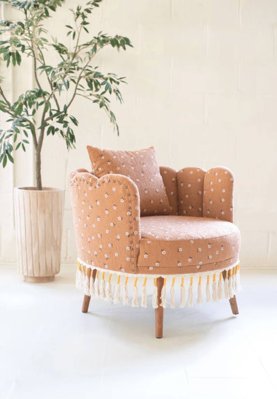 Upholstered Circle Chair with Tassels - What&