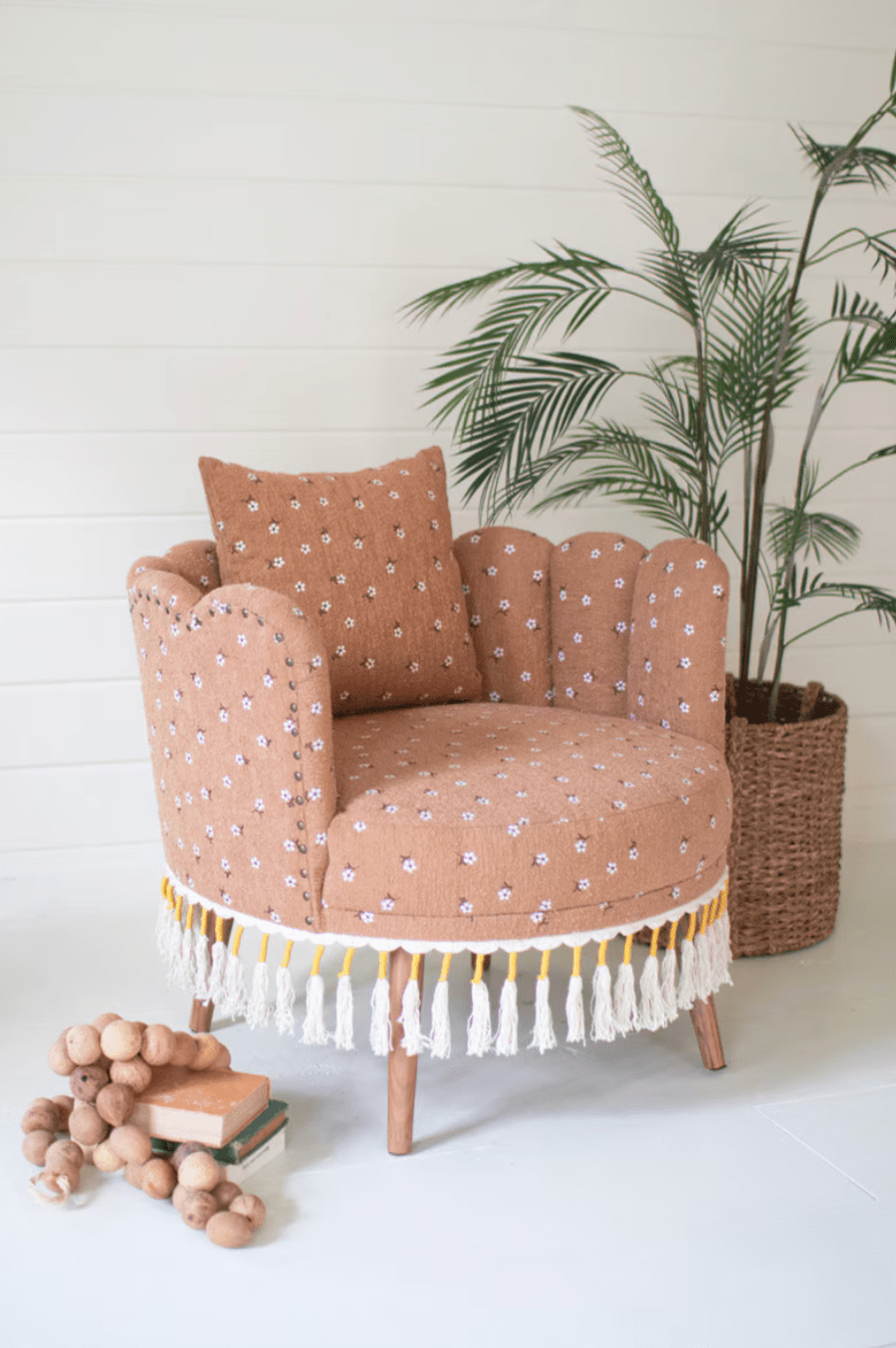 Upholstered Circle Chair with Tassels - What's New Furniture - Portland, Oregon