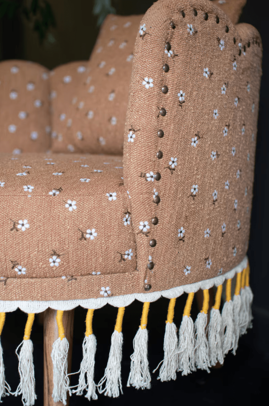 Upholstered Circle Chair with Tassels - What&