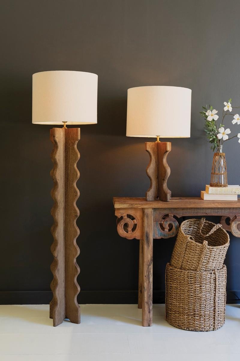 Wavy Mango Wood Floor Lamp with Fabric Shade by Kalalou - alternate product view 2