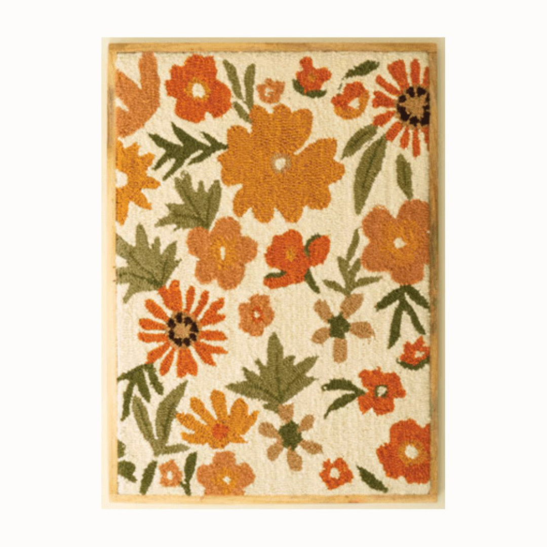 Wood Framed Hand-Hooked Floral Wall Art in Olive - Small Print - studio - Kalalou - Whats New Furniture Portland OR