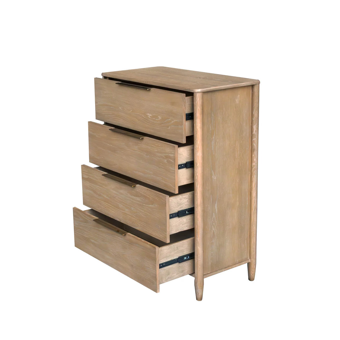 Kamelia 4 Drawer Chest in Sand Oak side angle - oak drawer chest by LH Imports - Whats New Furniture Portland OR
