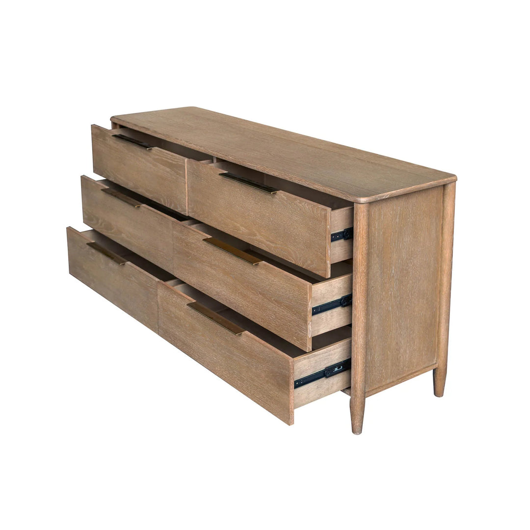 Kamelia 6 Drawer Dresser in Sand Oak open drawer view - oak dresser by LH Imports - Whats New Furniture Portland OR