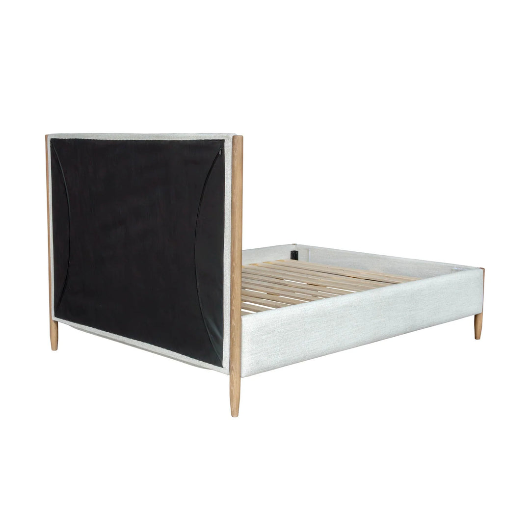 Kamelia King Bed Frame in Sand corner detail - upholstered king bed frame by LH Imports - Whats New Furniture Portland OR