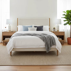Kamelia King Bed Frame in Sand room setting - upholstered king bed frame by LH Imports - Whats New Furniture Portland OR