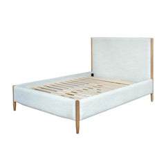 Kamelia Queen Bed Frame in Sand side angle - queen upholstered bed frame by LH Imports - Whats New Furniture Portland OR